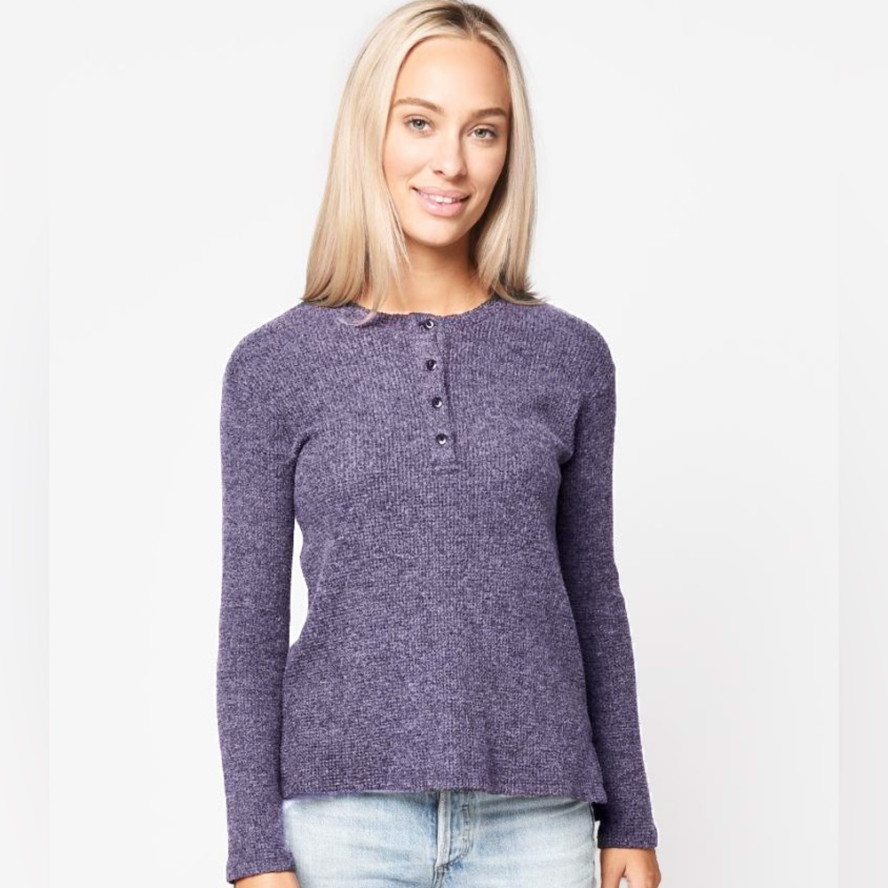 NWT Monrow Long Sleeve Henley Waffle Thermal in Port